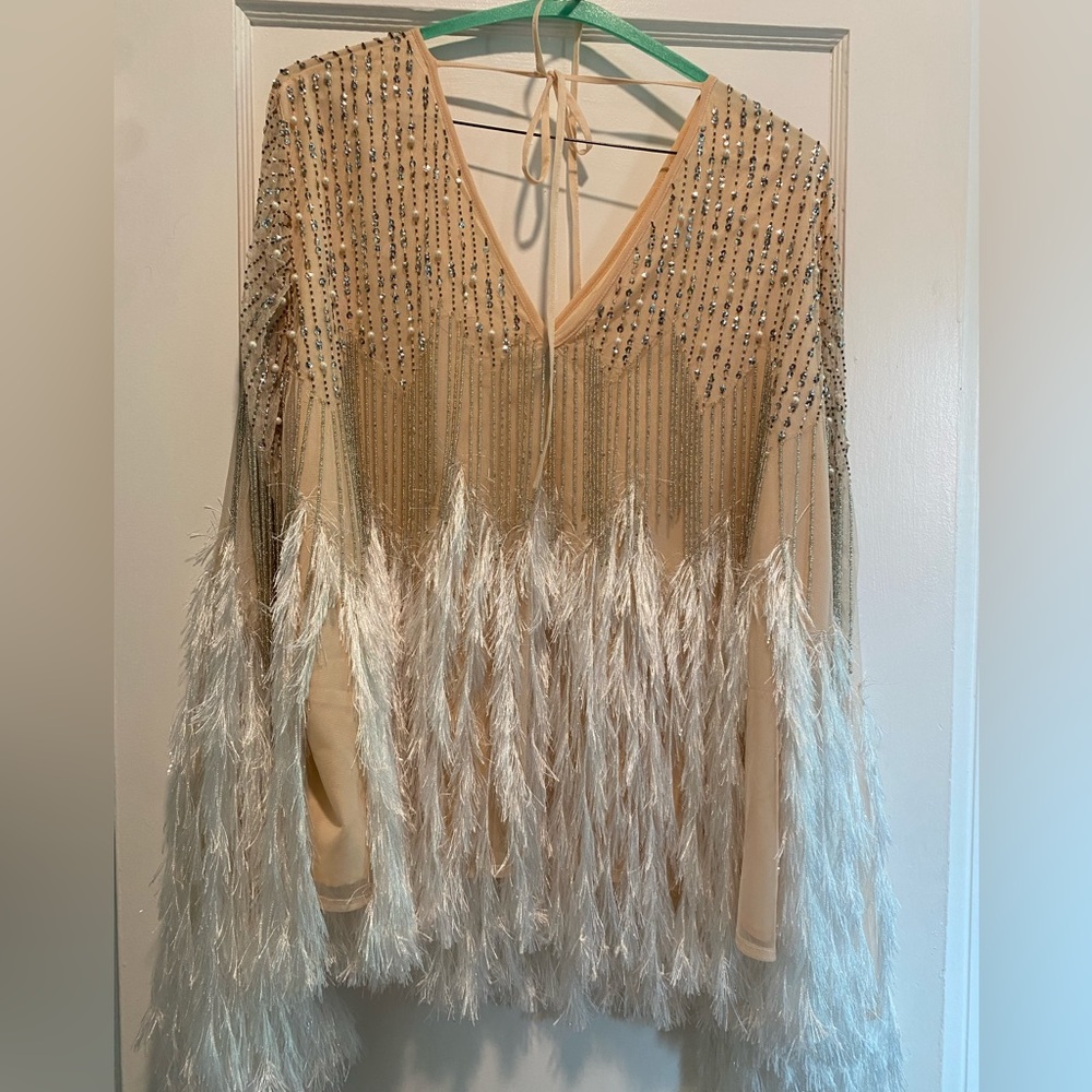 Amazing blush colored sequin and feather party top from Asos